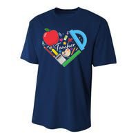 Cute Cool Teacher School Tools Heart Performance Sprint T-Shirt