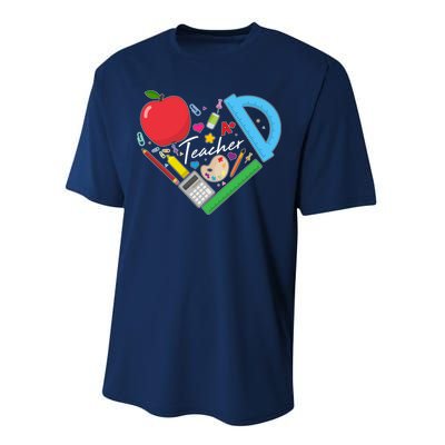 Cute Cool Teacher School Tools Heart Performance Sprint T-Shirt