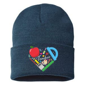 Cute Cool Teacher School Tools Heart Sustainable Knit Beanie