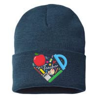 Cute Cool Teacher School Tools Heart Sustainable Knit Beanie