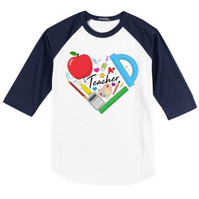 Cute Cool Teacher School Tools Heart Baseball Sleeve Shirt