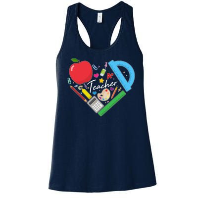 Cute Cool Teacher School Tools Heart Women's Racerback Tank