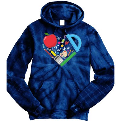 Cute Cool Teacher School Tools Heart Tie Dye Hoodie