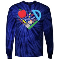 Cute Cool Teacher School Tools Heart Tie-Dye Long Sleeve Shirt