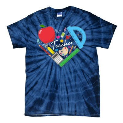 Cute Cool Teacher School Tools Heart Tie-Dye T-Shirt