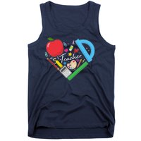 Cute Cool Teacher School Tools Heart Tank Top