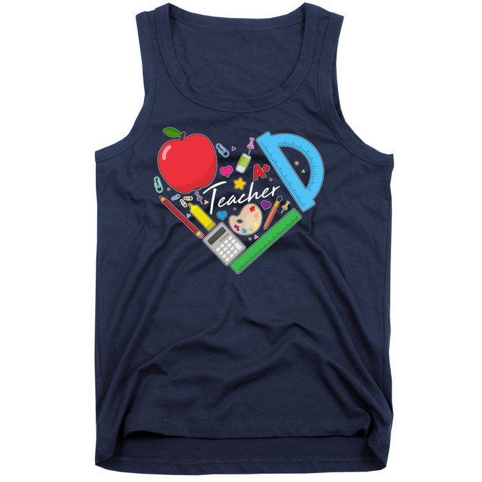 Cute Cool Teacher School Tools Heart Tank Top