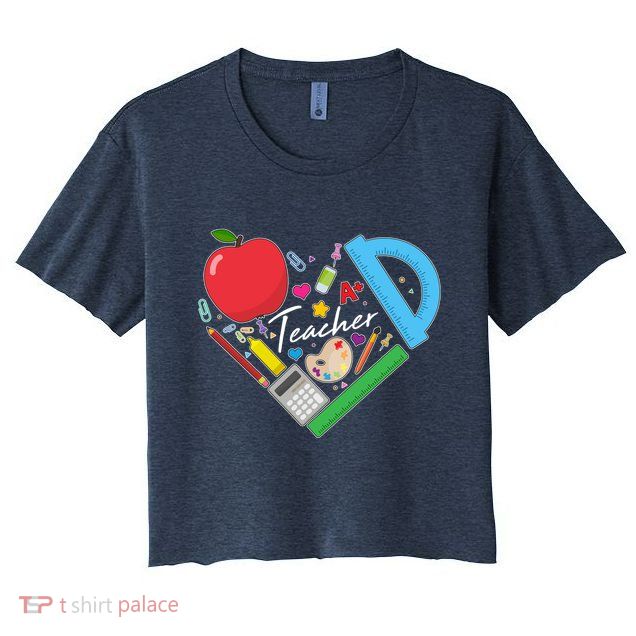 Cute Cool Teacher School Tools Heart Crop Top