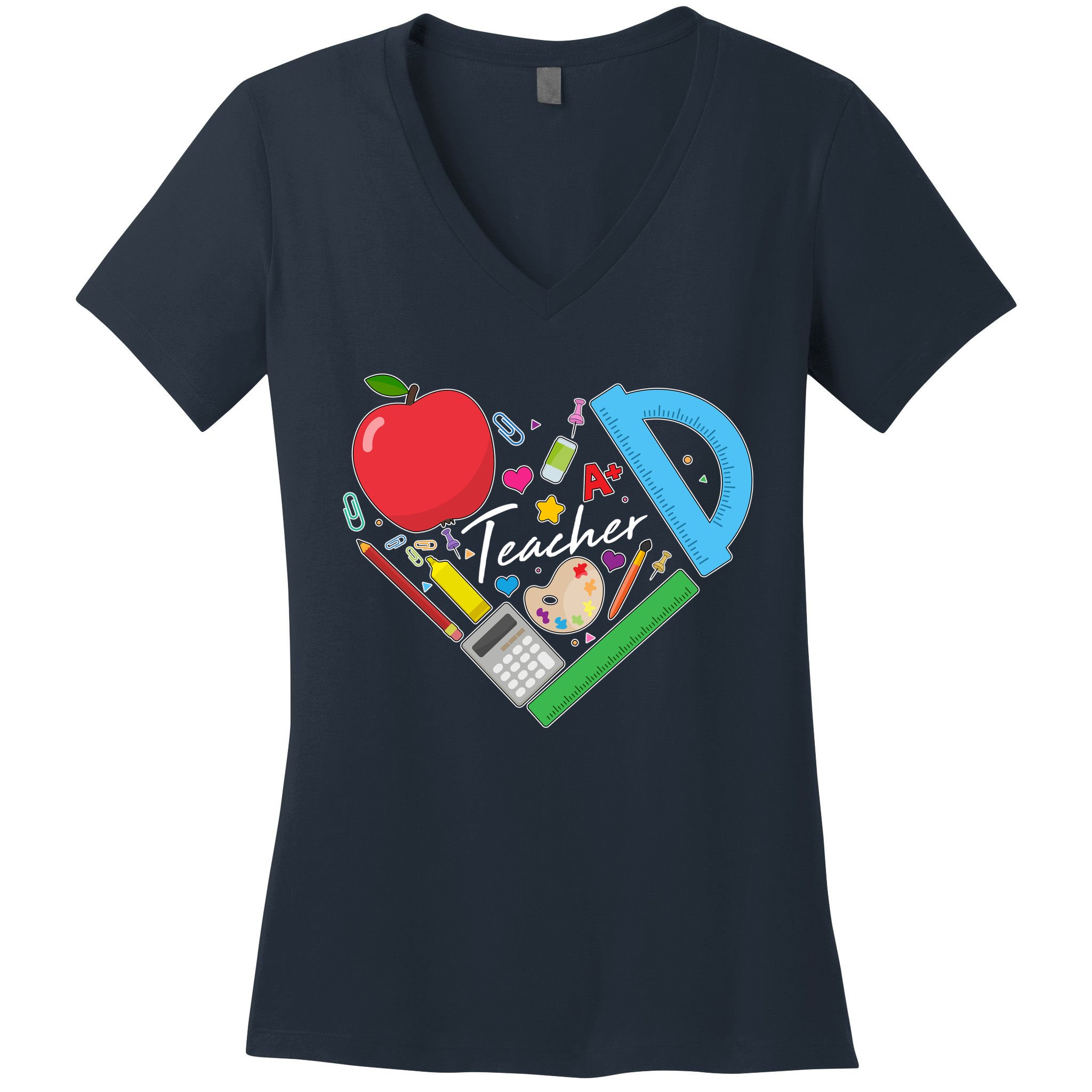 Cute Cool Teacher School Tools Heart Women's V-Neck T-Shirt