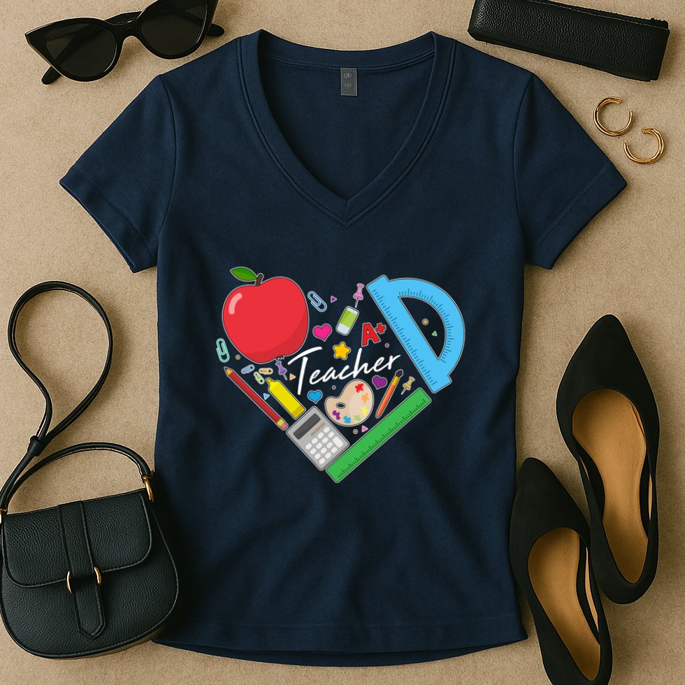 Cute Cool Teacher School Tools Heart Women's V-Neck T-Shirt
