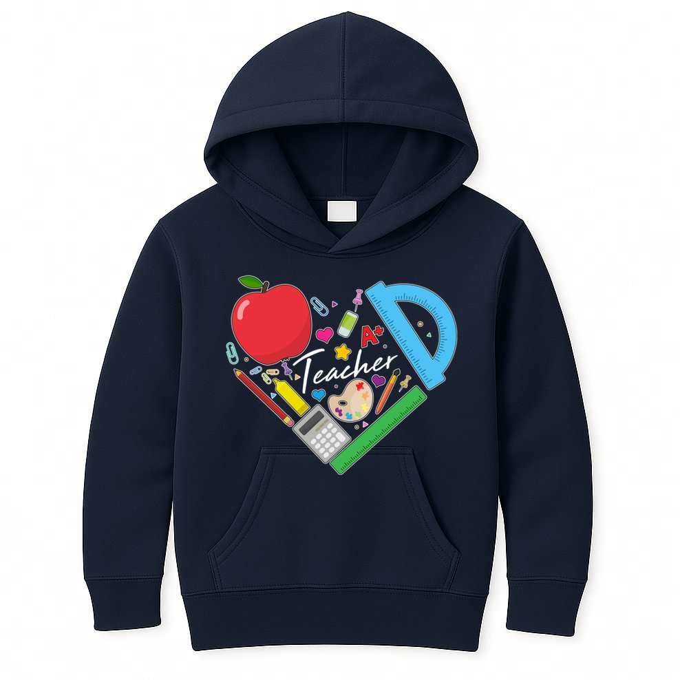 Cute Cool Teacher School Tools Heart Kids Hoodie