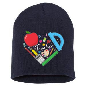 Cute Cool Teacher School Tools Heart Short Acrylic Beanie