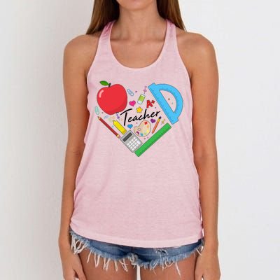 Cute Cool Teacher School Tools Heart Women's Knotted Racerback Tank