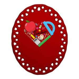 Cute Cool Teacher School Tools Heart Ceramic Oval Ornament