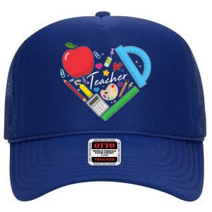 Cute Cool Teacher School Tools Heart High Crown Mesh Back Trucker Hat