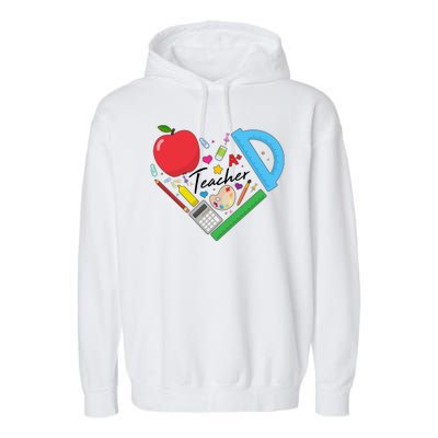 Cute Cool Teacher School Tools Heart Garment-Dyed Fleece Hoodie