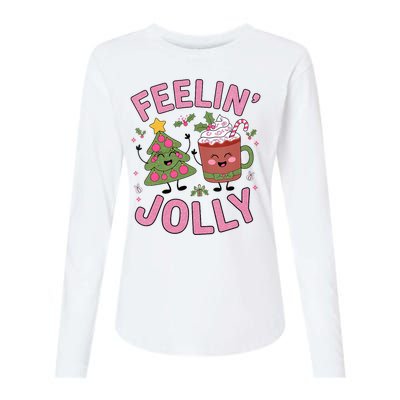 Cute Christmas Tree Hot Chocolate Feeling Jolly Funny Xmas Womens Cotton Relaxed Long Sleeve T-Shirt