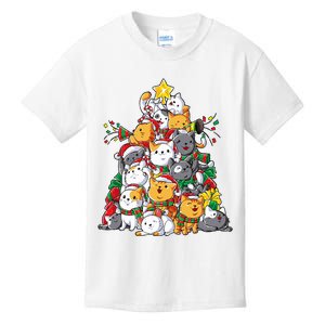 Cat Christmas Tree Xmas  Funny Meowy Catmas Santa  Kids T-Shirt