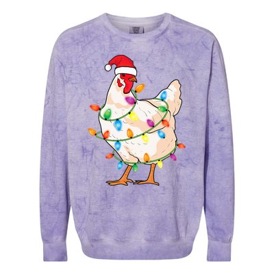 Chicken Christmas Tree With Santa Hat Farmer Funny Chicken Colorblast Crewneck Sweatshirt