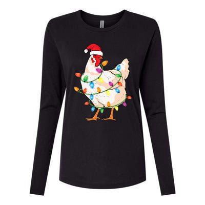 Chicken Christmas Tree With Santa Hat Farmer Funny Chicken Womens Cotton Relaxed Long Sleeve T-Shirt