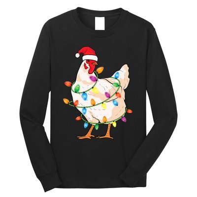 Chicken Christmas Tree With Santa Hat Farmer Funny Chicken Long Sleeve Shirt