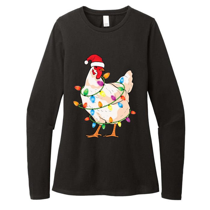 Chicken Christmas Tree With Santa Hat Farmer Funny Chicken Womens CVC Long Sleeve Shirt