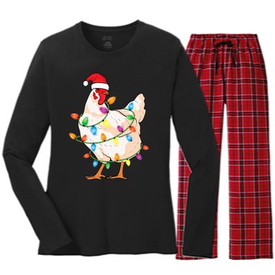 Chicken Christmas Tree With Santa Hat Farmer Funny Chicken Women's Long Sleeve Flannel Pajama Set 