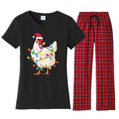 Chicken Christmas Tree With Santa Hat Farmer Funny Chicken Women's Flannel Pajama Set