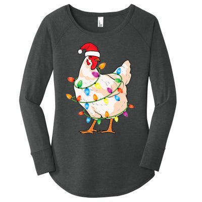 Chicken Christmas Tree With Santa Hat Farmer Funny Chicken Women's Perfect Tri Tunic Long Sleeve Shirt