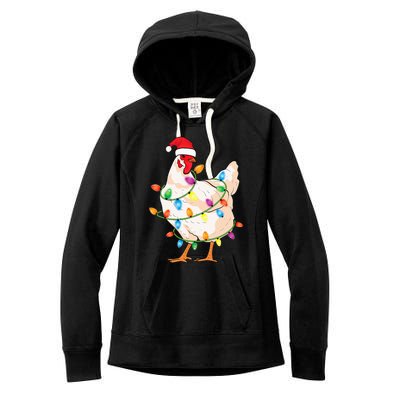 Chicken Christmas Tree With Santa Hat Farmer Funny Chicken Women's Fleece Hoodie