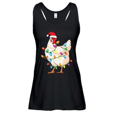 Chicken Christmas Tree With Santa Hat Farmer Funny Chicken Ladies Essential Flowy Tank