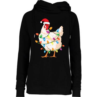 Chicken Christmas Tree With Santa Hat Farmer Funny Chicken Womens Funnel Neck Pullover Hood