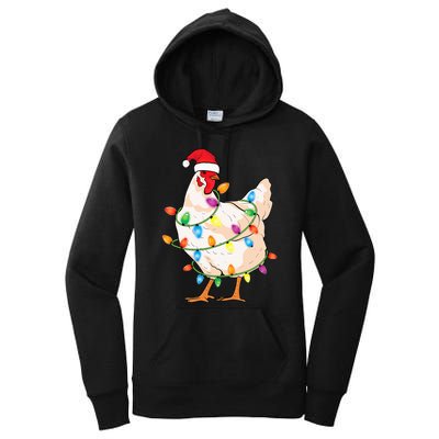 Chicken Christmas Tree With Santa Hat Farmer Funny Chicken Women's Pullover Hoodie