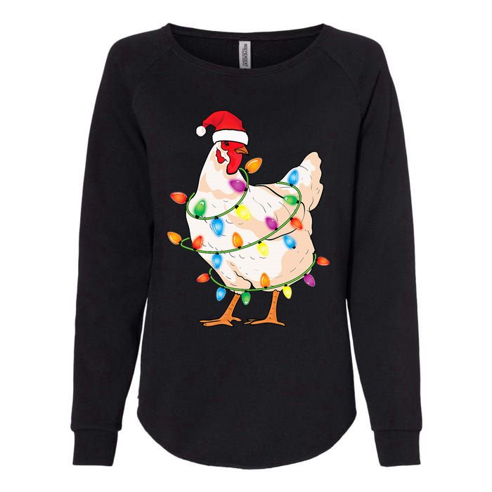 Chicken Christmas Tree With Santa Hat Farmer Funny Chicken Womens California Wash Sweatshirt