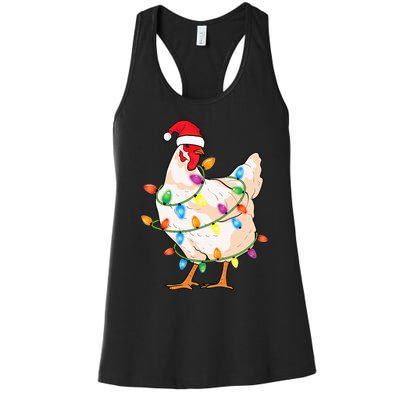 Chicken Christmas Tree With Santa Hat Farmer Funny Chicken Women's Racerback Tank