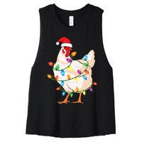 Chicken Christmas Tree With Santa Hat Farmer Funny Chicken Women's Racerback Cropped Tank