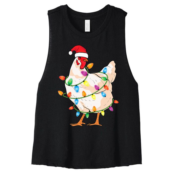 Chicken Christmas Tree With Santa Hat Farmer Funny Chicken Women's Racerback Cropped Tank