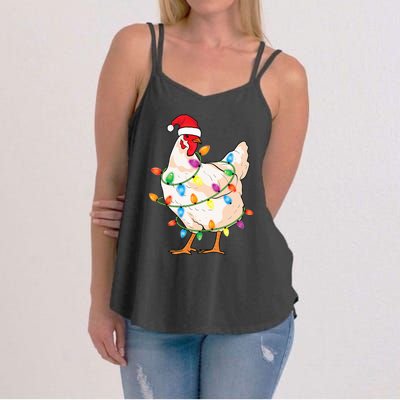 Chicken Christmas Tree With Santa Hat Farmer Funny Chicken Women's Strappy Tank