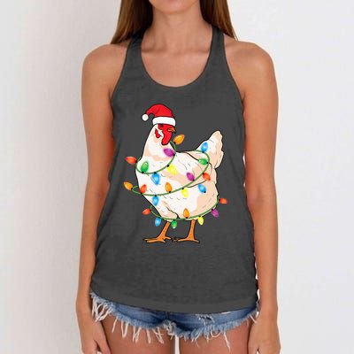 Chicken Christmas Tree With Santa Hat Farmer Funny Chicken Women's Knotted Racerback Tank