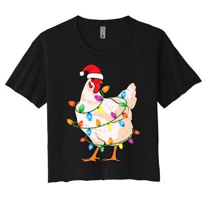 Chicken Christmas Tree With Santa Hat Farmer Funny Chicken Women's Crop Top Tee