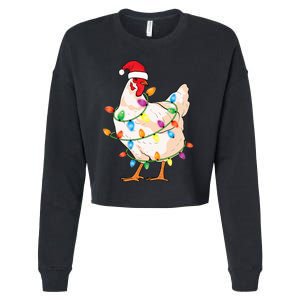 Chicken Christmas Tree With Santa Hat Farmer Funny Chicken Cropped Pullover Crew