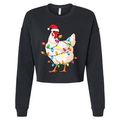 Chicken Christmas Tree With Santa Hat Farmer Funny Chicken Cropped Pullover Crew