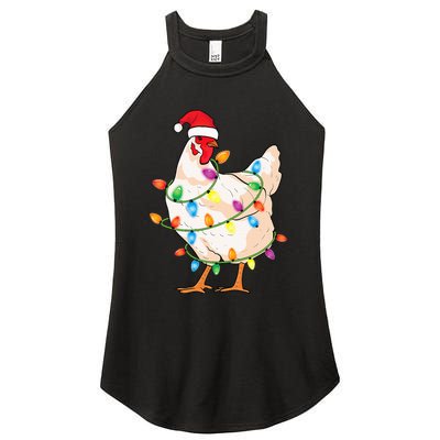 Chicken Christmas Tree With Santa Hat Farmer Funny Chicken Women's Perfect Tri Rocker Tank