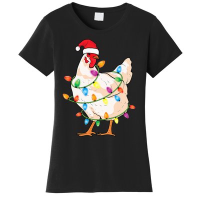 Chicken Christmas Tree With Santa Hat Farmer Funny Chicken Women's T-Shirt