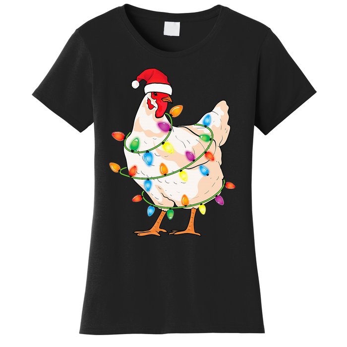 Chicken Christmas Tree With Santa Hat Farmer Funny Chicken Women's T-Shirt