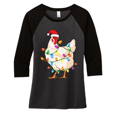 Chicken Christmas Tree With Santa Hat Farmer Funny Chicken Women's Tri-Blend 3/4-Sleeve Raglan Shirt