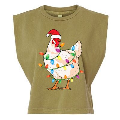 Chicken Christmas Tree With Santa Hat Farmer Funny Chicken Garment-Dyed Women's Muscle Tee