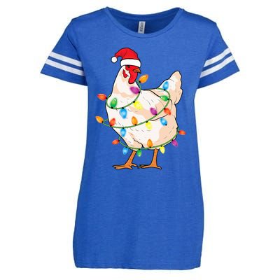 Chicken Christmas Tree With Santa Hat Farmer Funny Chicken Enza Ladies Jersey Football T-Shirt