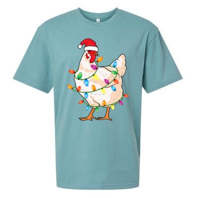 Chicken Christmas Tree With Santa Hat Farmer Funny Chicken Sueded Cloud Jersey T-Shirt