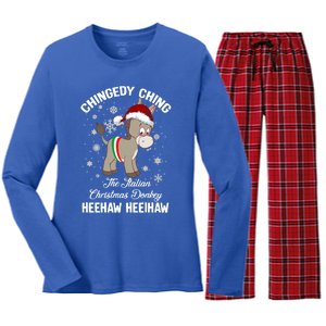 Chingedy Ching The Italian Dominick The Christmas Donkey Funny Gift Women's Long Sleeve Flannel Pajama Set 